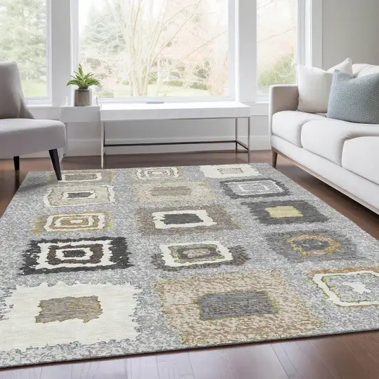 Gray Charcoal And Beige Geometric Washable Indoor Outdoor Area Rug Photo 7