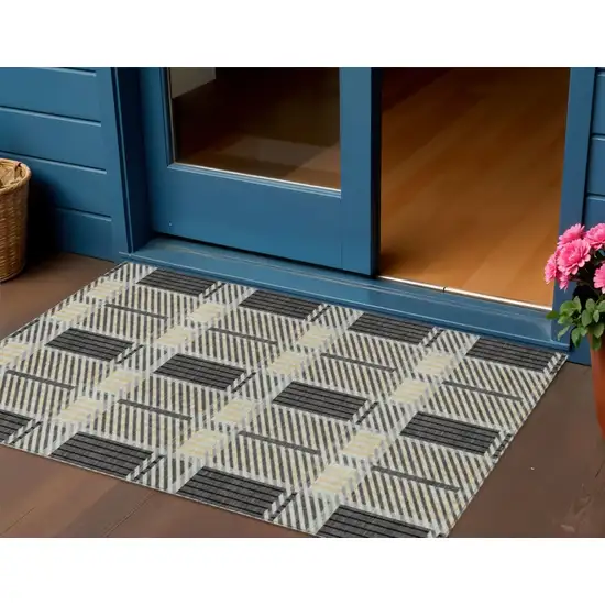 Gray Charcoal And Black Plaid Washable Indoor Outdoor Area Rug Photo 1
