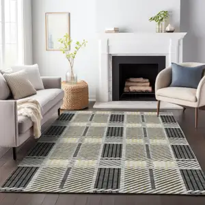 Photo of Gray Charcoal And Black Plaid Washable Indoor Outdoor Area Rug