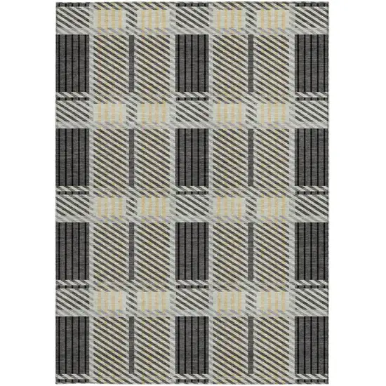Gray Charcoal And Black Plaid Washable Indoor Outdoor Area Rug Photo 6