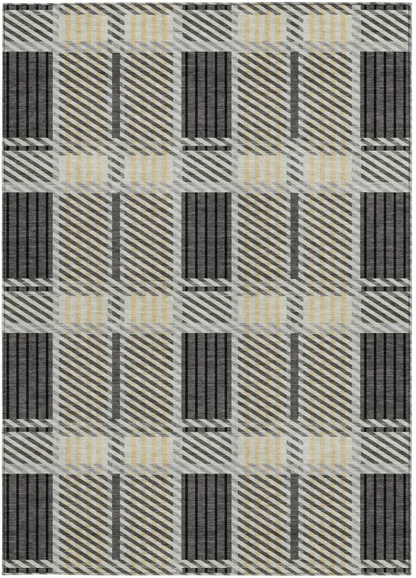Gray Charcoal And Black Plaid Washable Indoor Outdoor Area Rug Photo 6