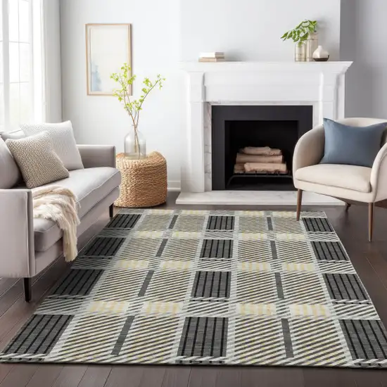 Gray Charcoal And Black Plaid Washable Indoor Outdoor Area Rug Photo 8