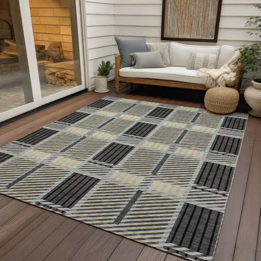 Gray Charcoal And Black Plaid Washable Indoor Outdoor Area Rug Photo 7