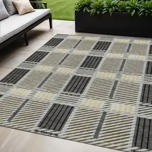 Photo of Gray Charcoal And Black Plaid Washable Indoor Outdoor Area Rug