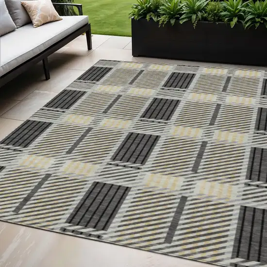 Gray Charcoal And Black Plaid Washable Indoor Outdoor Area Rug Photo 1