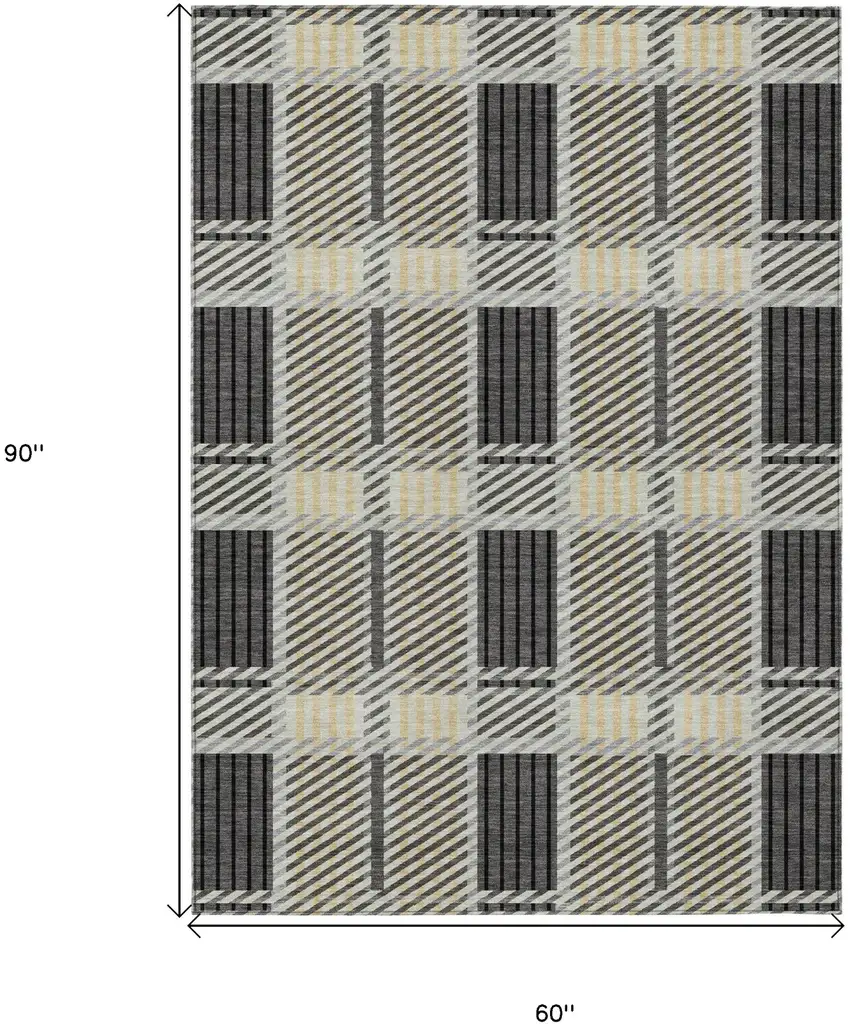 Gray Charcoal And Black Plaid Washable Indoor Outdoor Area Rug Photo 3