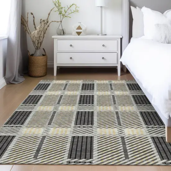 Gray Charcoal And Black Plaid Washable Indoor Outdoor Area Rug Photo 9