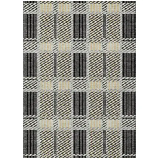 Gray Charcoal And Black Plaid Washable Indoor Outdoor Area Rug Photo 2