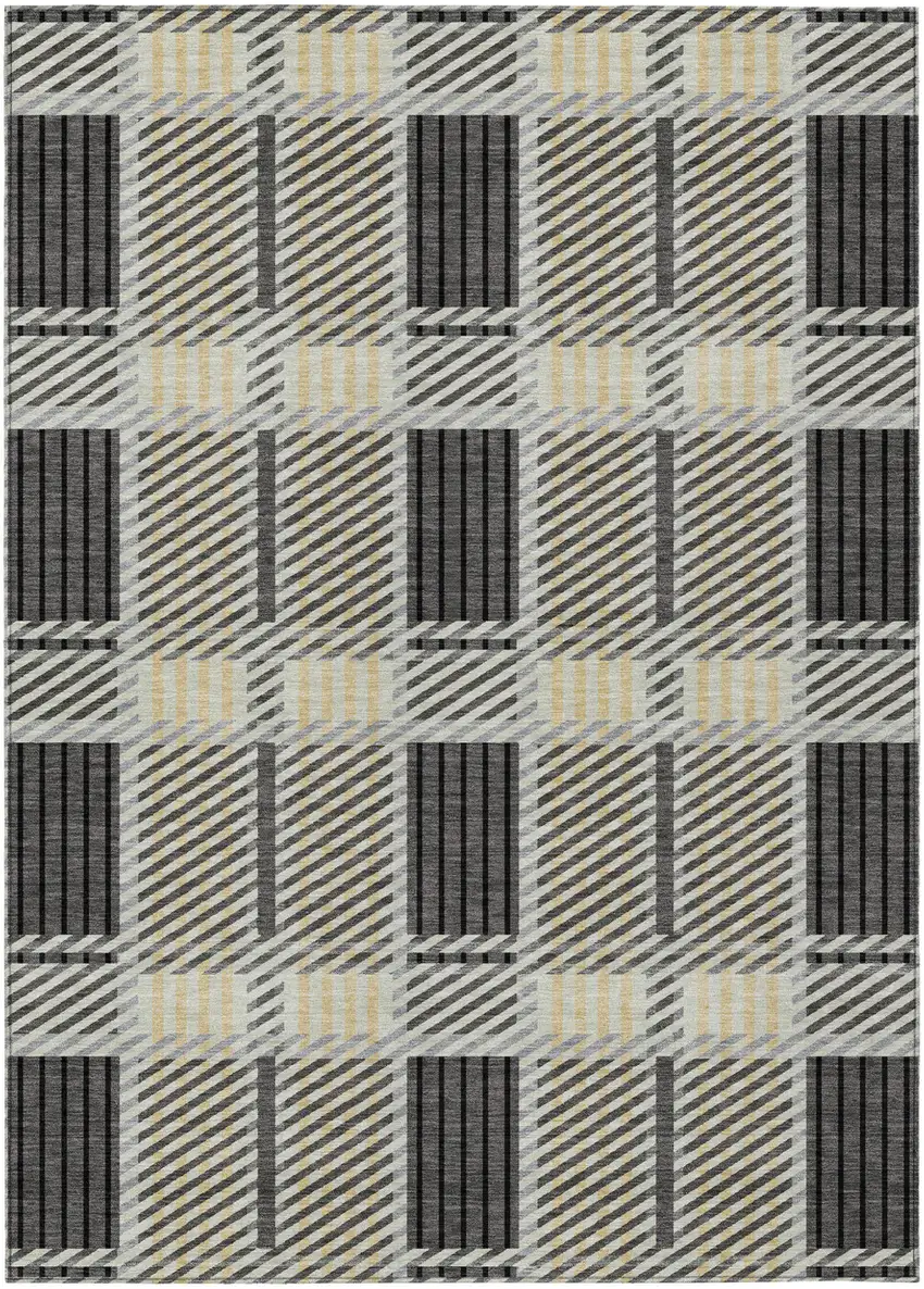 Gray Charcoal And Black Plaid Washable Indoor Outdoor Area Rug Photo 2