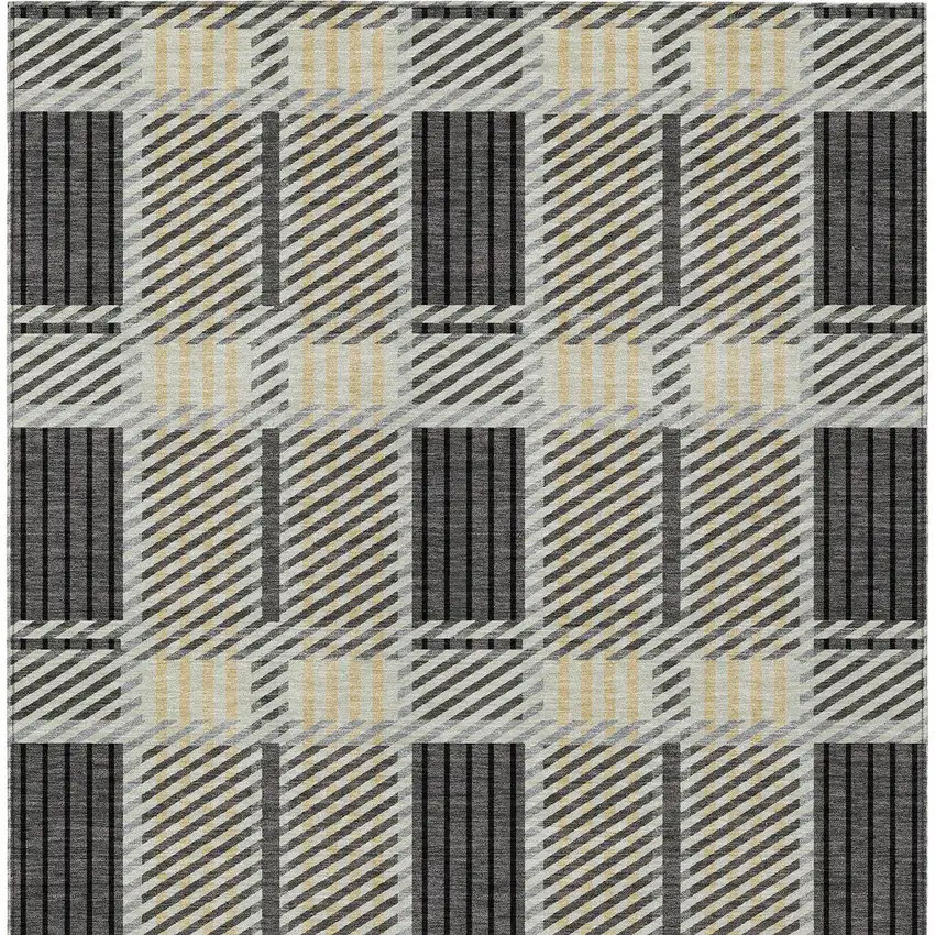 Gray Charcoal And Black Plaid Washable Indoor Outdoor Area Rug Photo 6