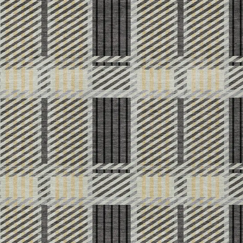 Gray Charcoal And Black Plaid Washable Indoor Outdoor Area Rug Photo 4