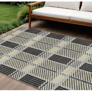 Photo of Gray Charcoal And Black Plaid Washable Indoor Outdoor Area Rug