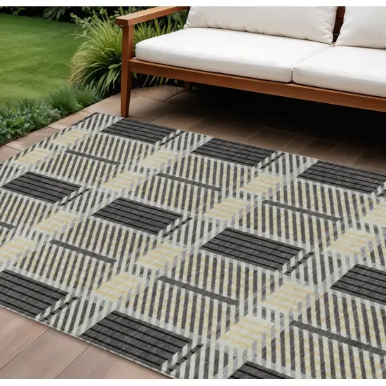 Gray Charcoal And Black Plaid Washable Indoor Outdoor Area Rug Photo 1
