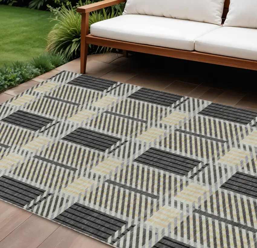 Gray Charcoal And Black Plaid Washable Indoor Outdoor Area Rug Photo 1
