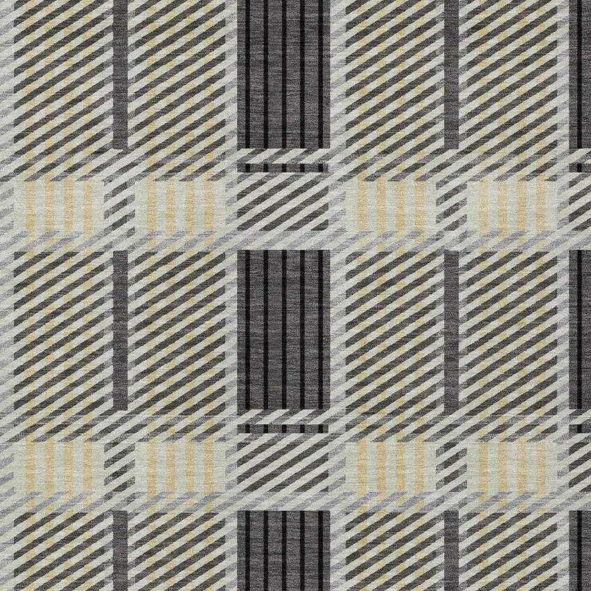 Gray Charcoal And Black Plaid Washable Indoor Outdoor Area Rug Photo 5