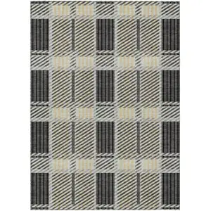 Photo of Gray Charcoal And Black Plaid Washable Indoor Outdoor Area Rug