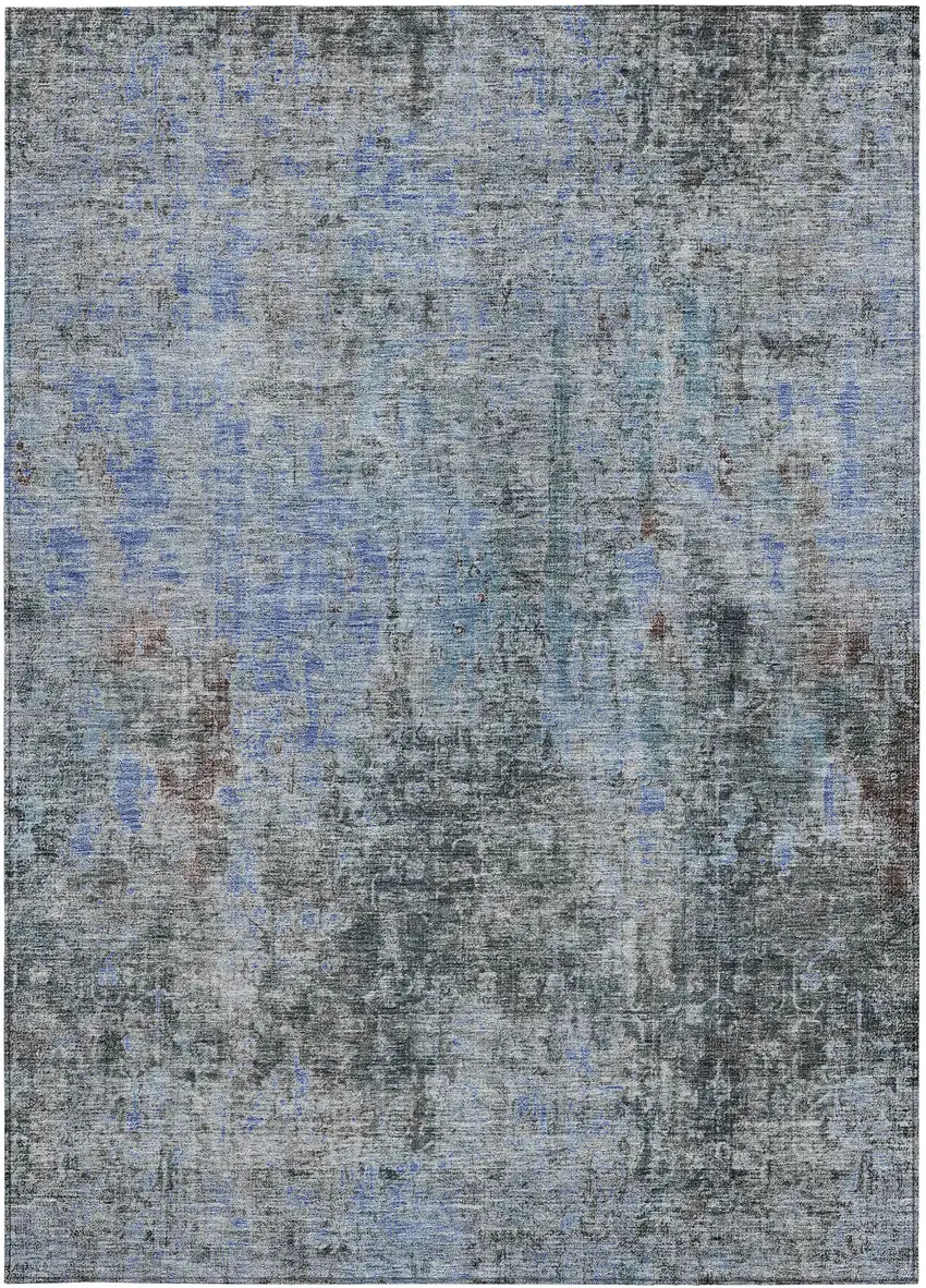 Gray Charcoal And Blue Abstract Washable Indoor Outdoor Area Rug Photo 6
