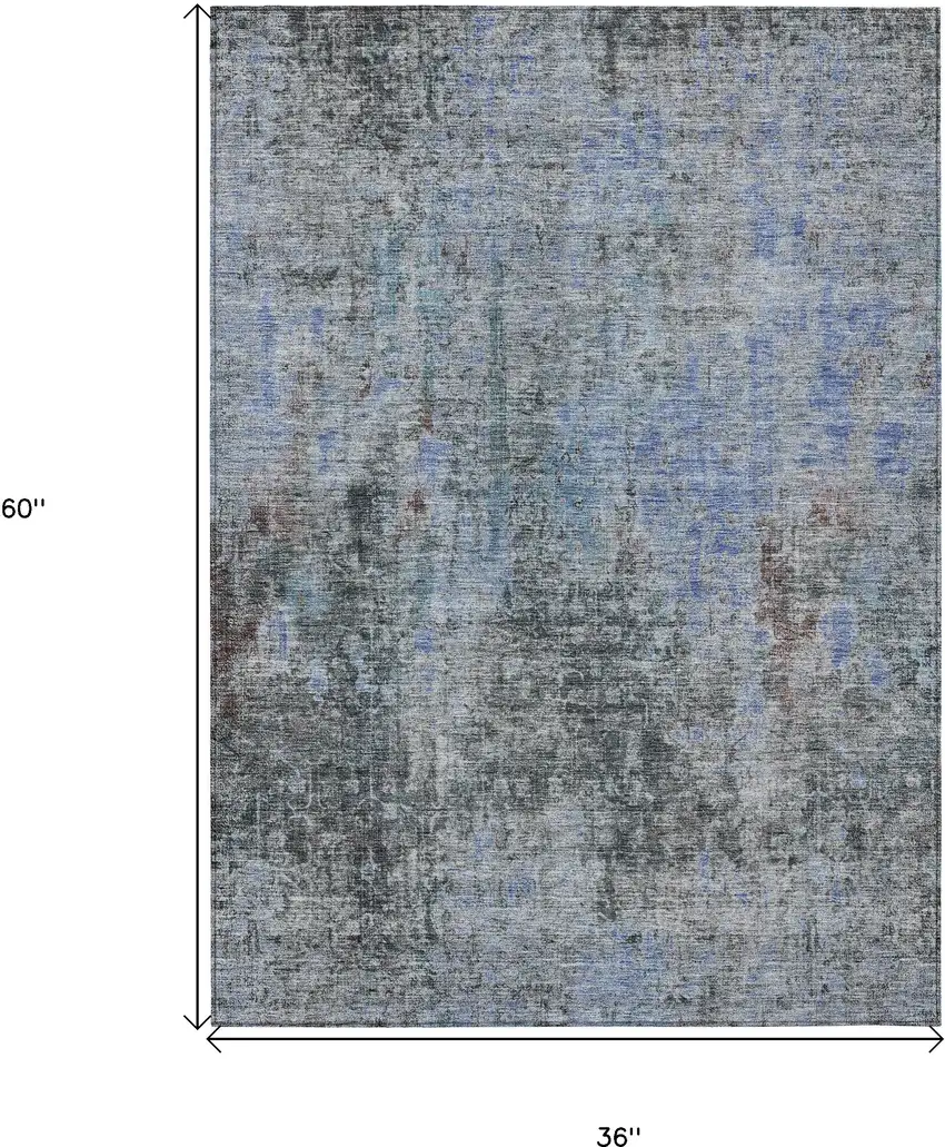 Gray Charcoal And Blue Abstract Washable Indoor Outdoor Area Rug Photo 3
