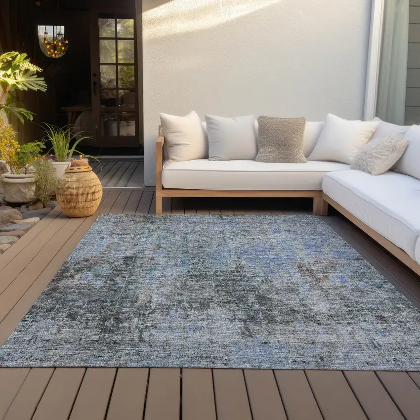 Gray Charcoal And Blue Abstract Washable Indoor Outdoor Area Rug Photo 7