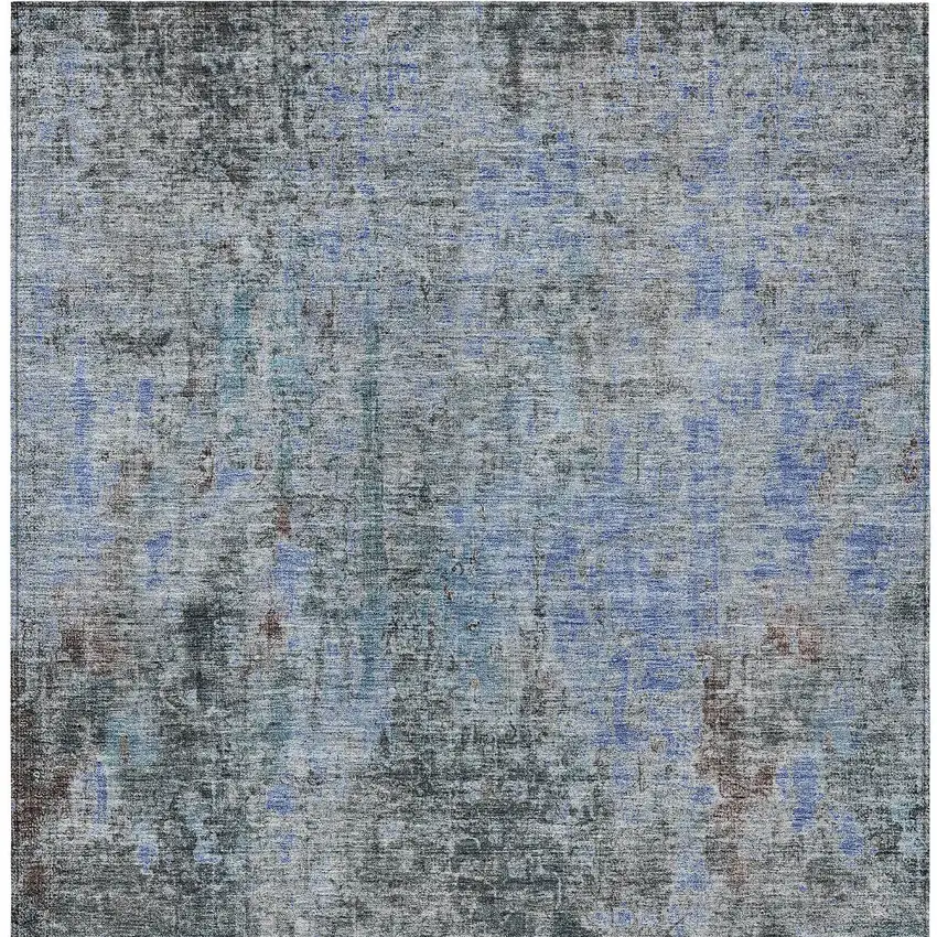 Gray Charcoal And Blue Abstract Washable Indoor Outdoor Area Rug Photo 5