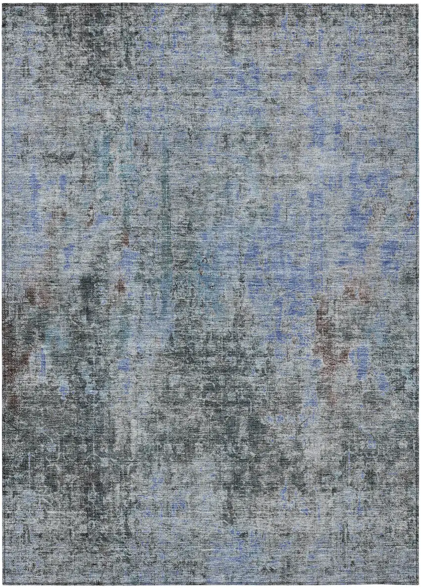 Gray Charcoal And Blue Abstract Washable Indoor Outdoor Area Rug Photo 2