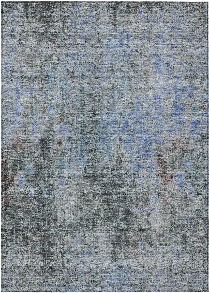 Gray Charcoal And Blue Abstract Washable Indoor Outdoor Area Rug Photo 2