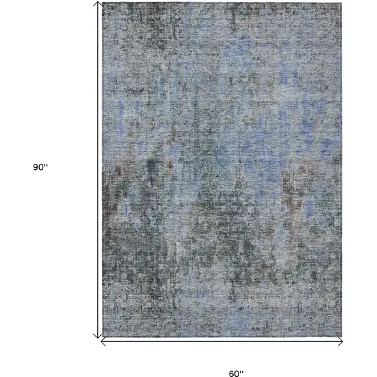 Gray Charcoal And Blue Abstract Washable Indoor Outdoor Area Rug Photo 3
