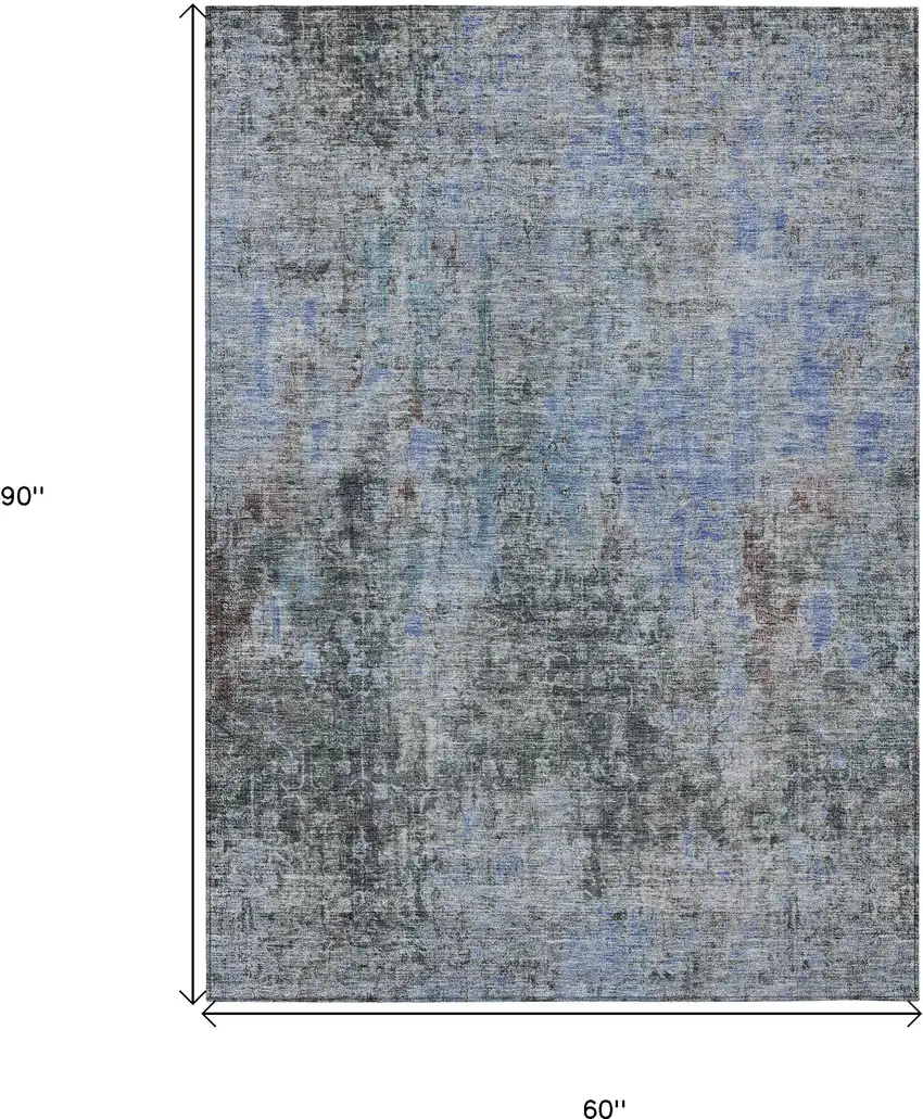 Gray Charcoal And Blue Abstract Washable Indoor Outdoor Area Rug Photo 3
