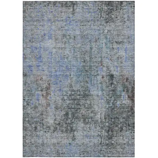 Gray Charcoal And Blue Abstract Washable Indoor Outdoor Area Rug Photo 6