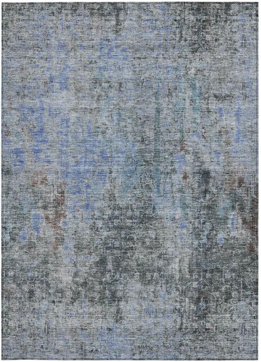 Gray Charcoal And Blue Abstract Washable Indoor Outdoor Area Rug Photo 6