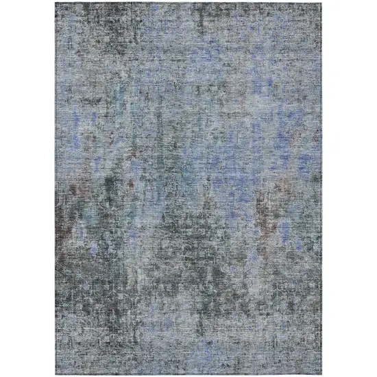 Gray Charcoal And Blue Abstract Washable Indoor Outdoor Area Rug Photo 2