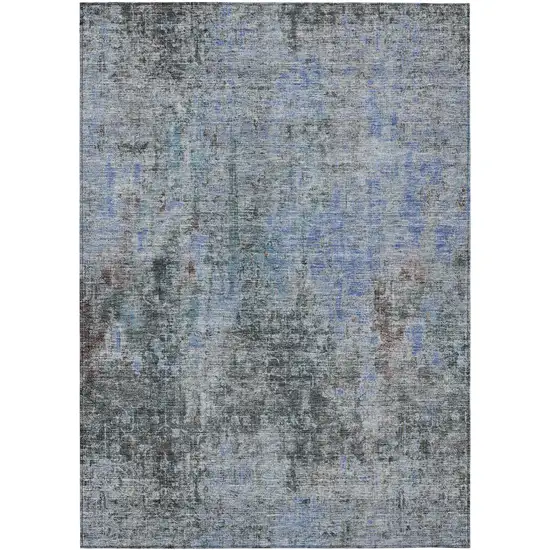 Gray Charcoal And Blue Abstract Washable Indoor Outdoor Area Rug Photo 2