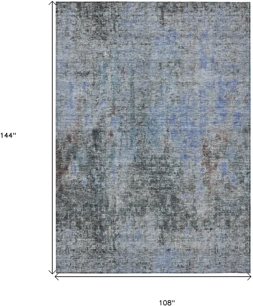 Gray Charcoal And Blue Abstract Washable Indoor Outdoor Area Rug Photo 3
