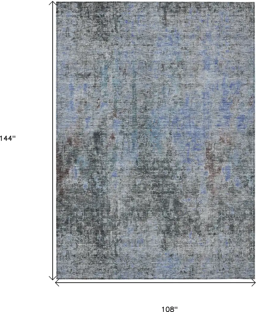 Gray Charcoal And Blue Abstract Washable Indoor Outdoor Area Rug Photo 3