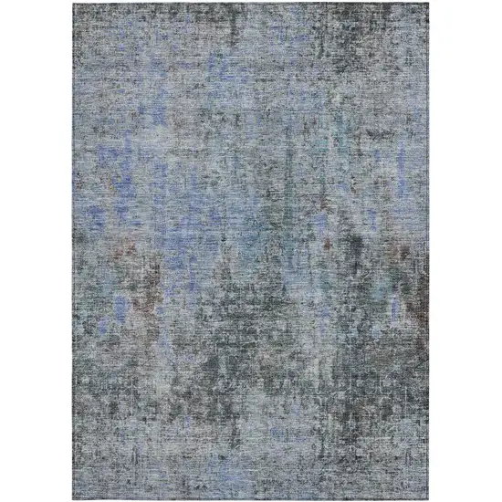 Gray Charcoal And Blue Abstract Washable Indoor Outdoor Area Rug Photo 6