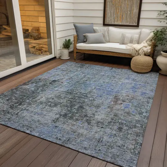 Gray Charcoal And Blue Abstract Washable Indoor Outdoor Area Rug Photo 9