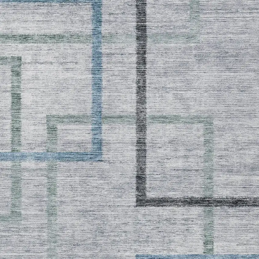 Gray Charcoal And Blue Geometric Washable Indoor Outdoor Area Rug Photo 5