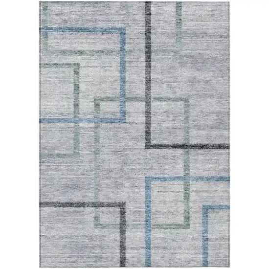 Gray Charcoal And Blue Geometric Washable Indoor Outdoor Area Rug Photo 2