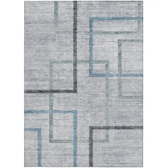 Gray Charcoal And Blue Geometric Washable Indoor Outdoor Area Rug Photo 7