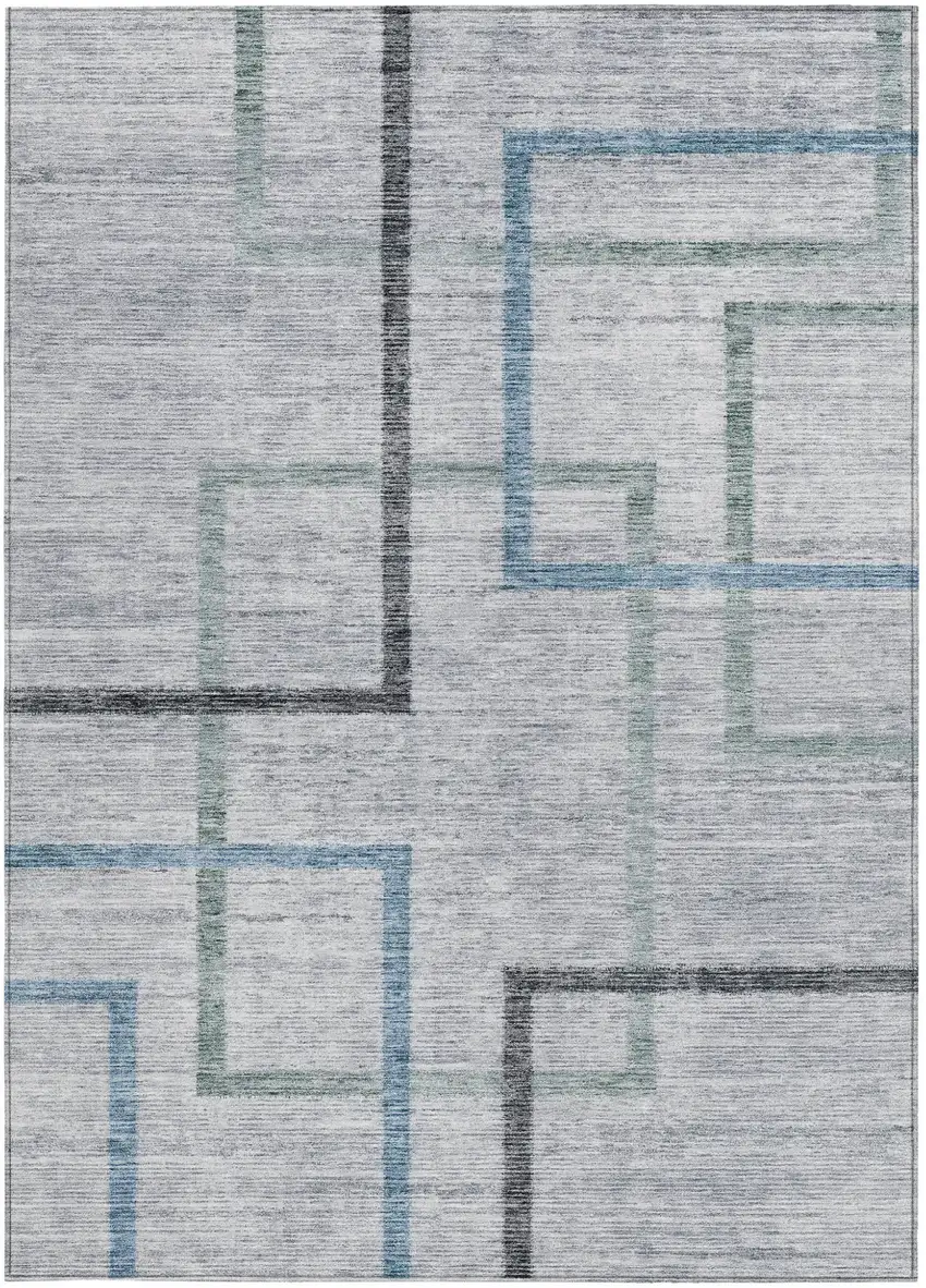 Gray Charcoal And Blue Geometric Washable Indoor Outdoor Area Rug Photo 7