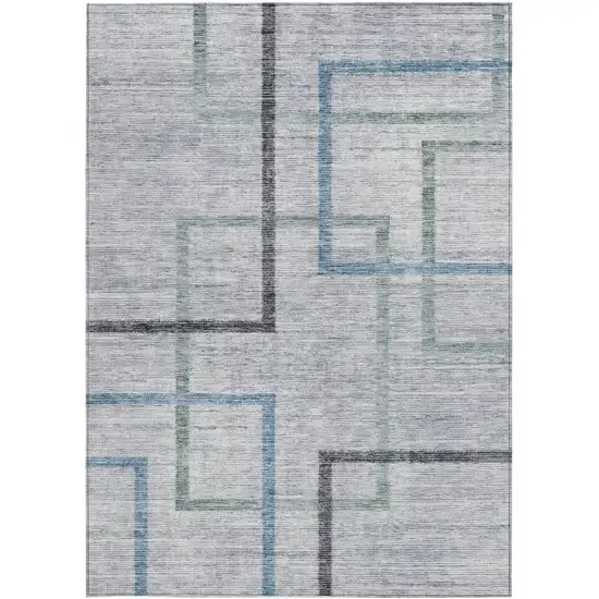 Gray Charcoal And Blue Geometric Washable Indoor Outdoor Area Rug Photo 7
