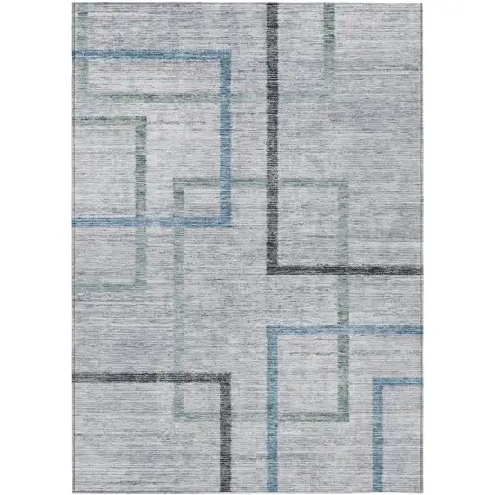 Gray Charcoal And Blue Geometric Washable Indoor Outdoor Area Rug Photo 2