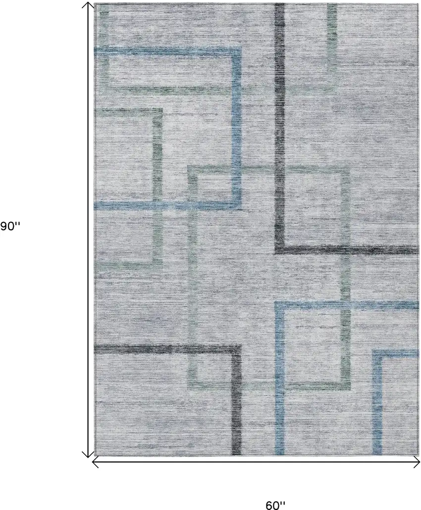 Gray Charcoal And Blue Geometric Washable Indoor Outdoor Area Rug Photo 3