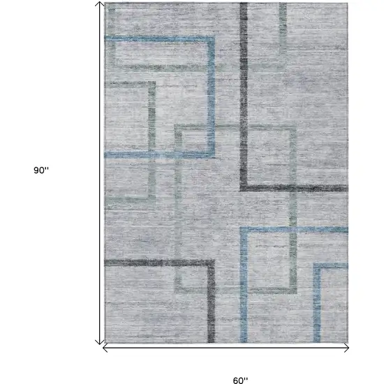 Gray Charcoal And Blue Geometric Washable Indoor Outdoor Area Rug Photo 3