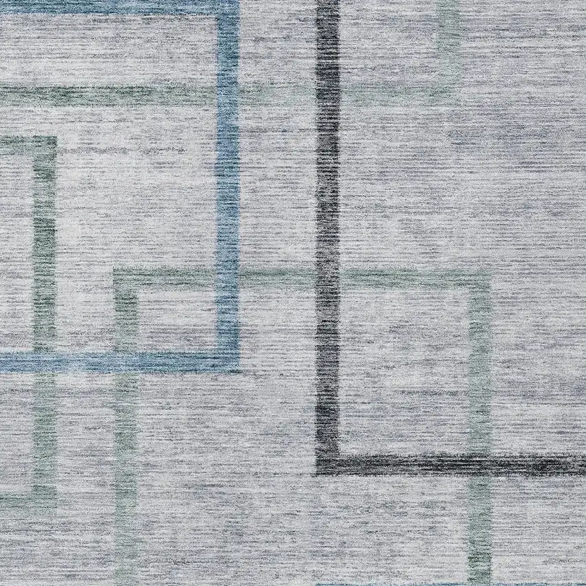 Gray Charcoal And Blue Geometric Washable Indoor Outdoor Area Rug Photo 6