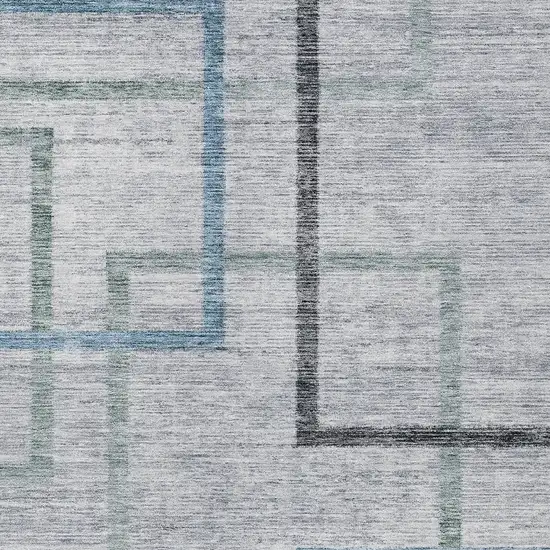 Gray Charcoal And Blue Geometric Washable Indoor Outdoor Area Rug Photo 6