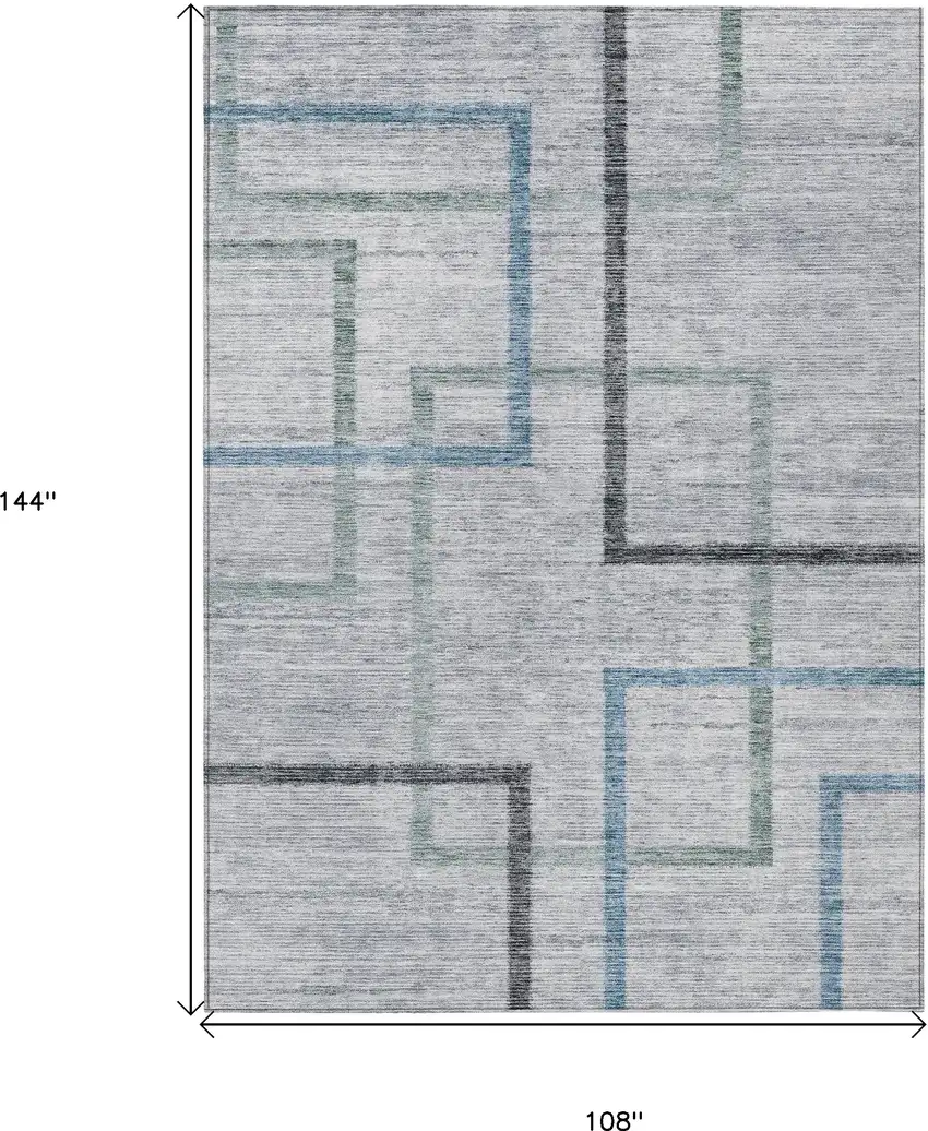 Gray Charcoal And Blue Geometric Washable Indoor Outdoor Area Rug Photo 3