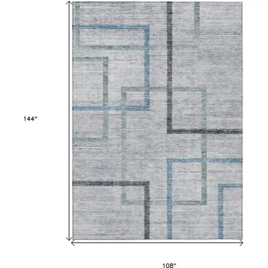Gray Charcoal And Blue Geometric Washable Indoor Outdoor Area Rug Photo 3