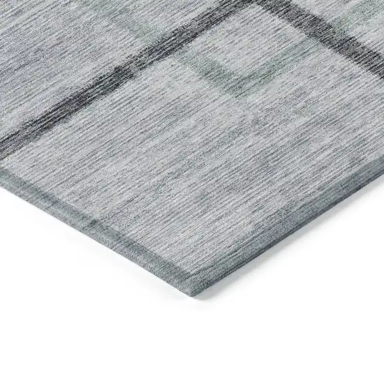Gray Charcoal And Blue Geometric Washable Indoor Outdoor Area Rug Photo 5