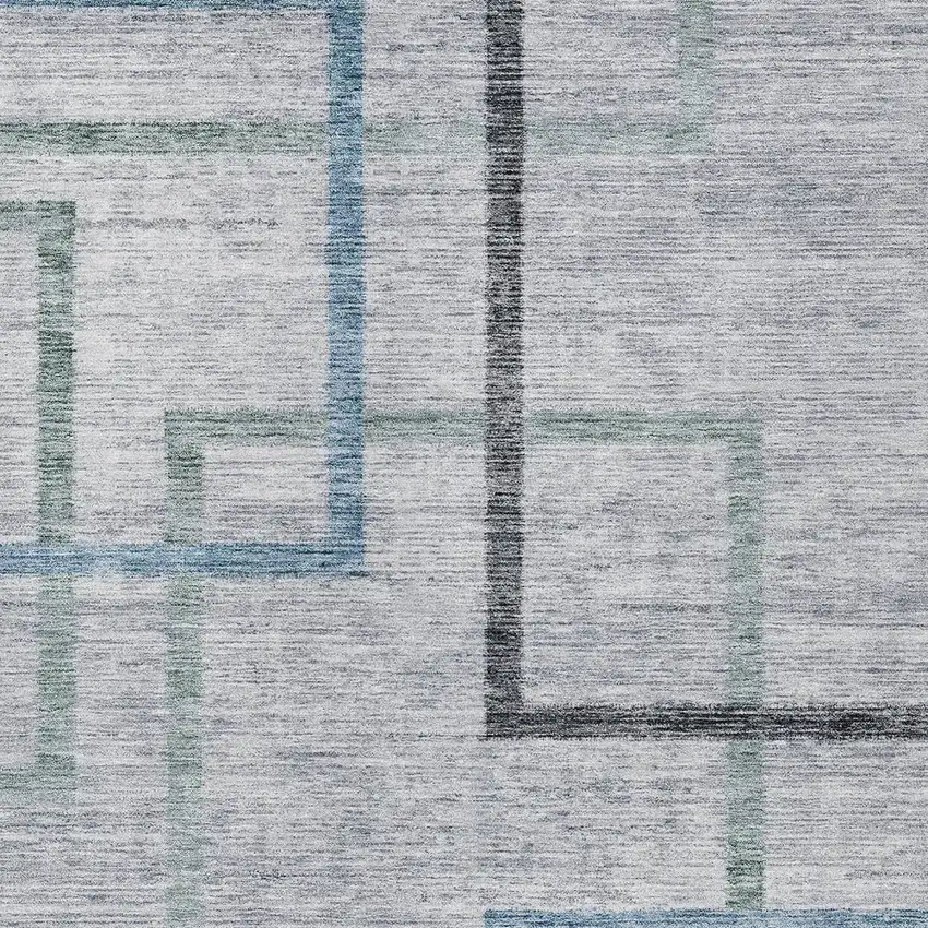 Gray Charcoal And Blue Geometric Washable Indoor Outdoor Area Rug Photo 6
